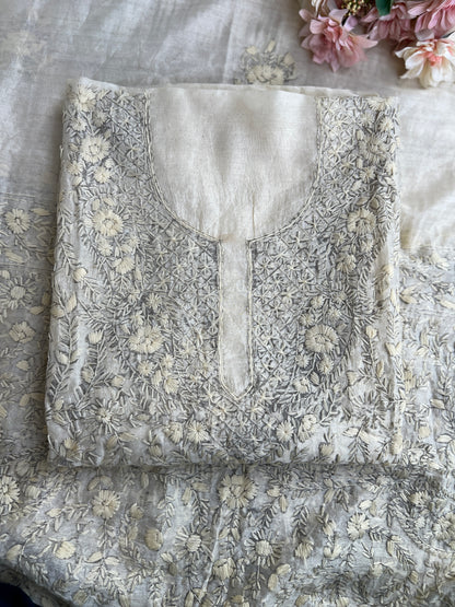 Ivory Tone To Tone  Mal Chanderi Embroidered Suit Set