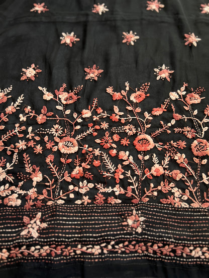 Midnight  Black Bullion-Stitch Embroidered Georgette Suit Set
