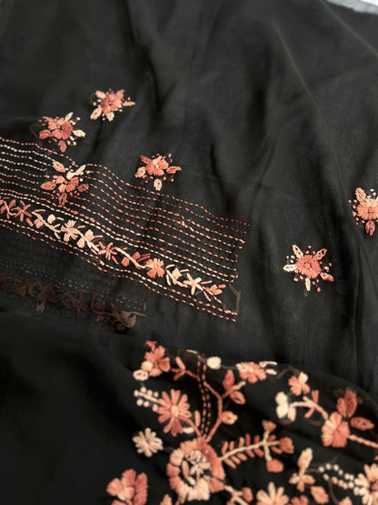 Midnight  Black Bullion-Stitch Embroidered Georgette Suit Set