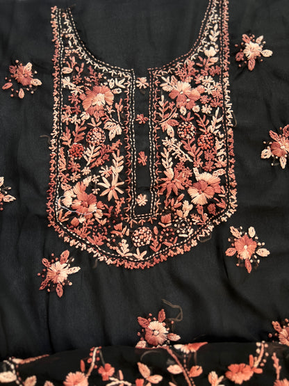 Midnight  Black Bullion-Stitch Embroidered Georgette Suit Set