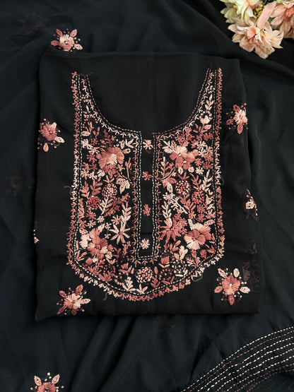Midnight  Black Bullion-Stitch Embroidered Georgette Suit Set