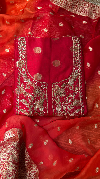 Fire Brick Red with dual Tone Dupatta