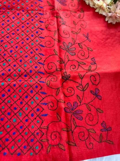 Crimson Bloom Kathiyawadi Hand-Embroidered Suit Set