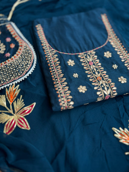 True Blue Chanderi Gotaphool