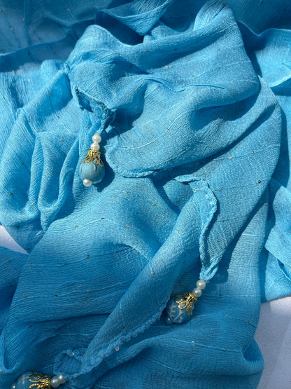 Sky Blue Cotton Suit with Delicate Hand Embroidery & Tassel Dupatta