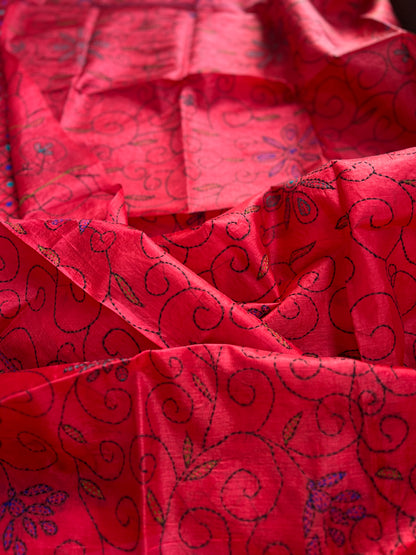 Crimson Bloom Kathiyawadi Hand-Embroidered Suit Set