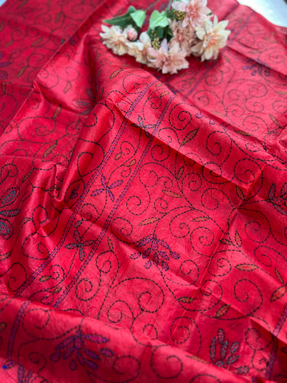 Crimson Bloom Kathiyawadi Hand-Embroidered Suit Set