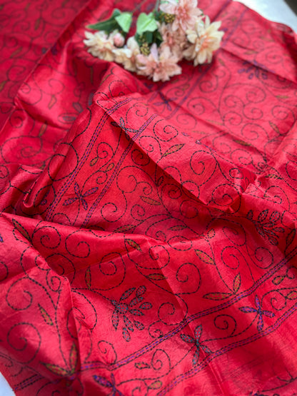 Crimson Bloom Kathiyawadi Hand-Embroidered Suit Set