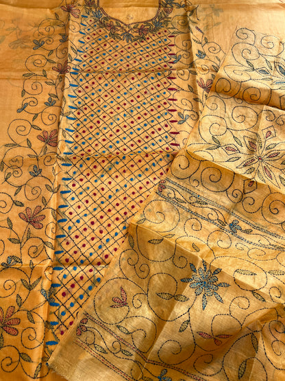 Sunlit Mustard Kathiyawadi Hand-Embroidered Suit Set