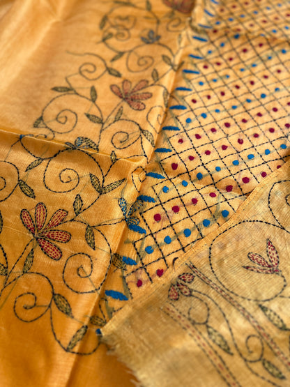 Sunlit Mustard Kathiyawadi Hand-Embroidered Suit Set
