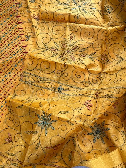 Sunlit Mustard Kathiyawadi Hand-Embroidered Suit Set