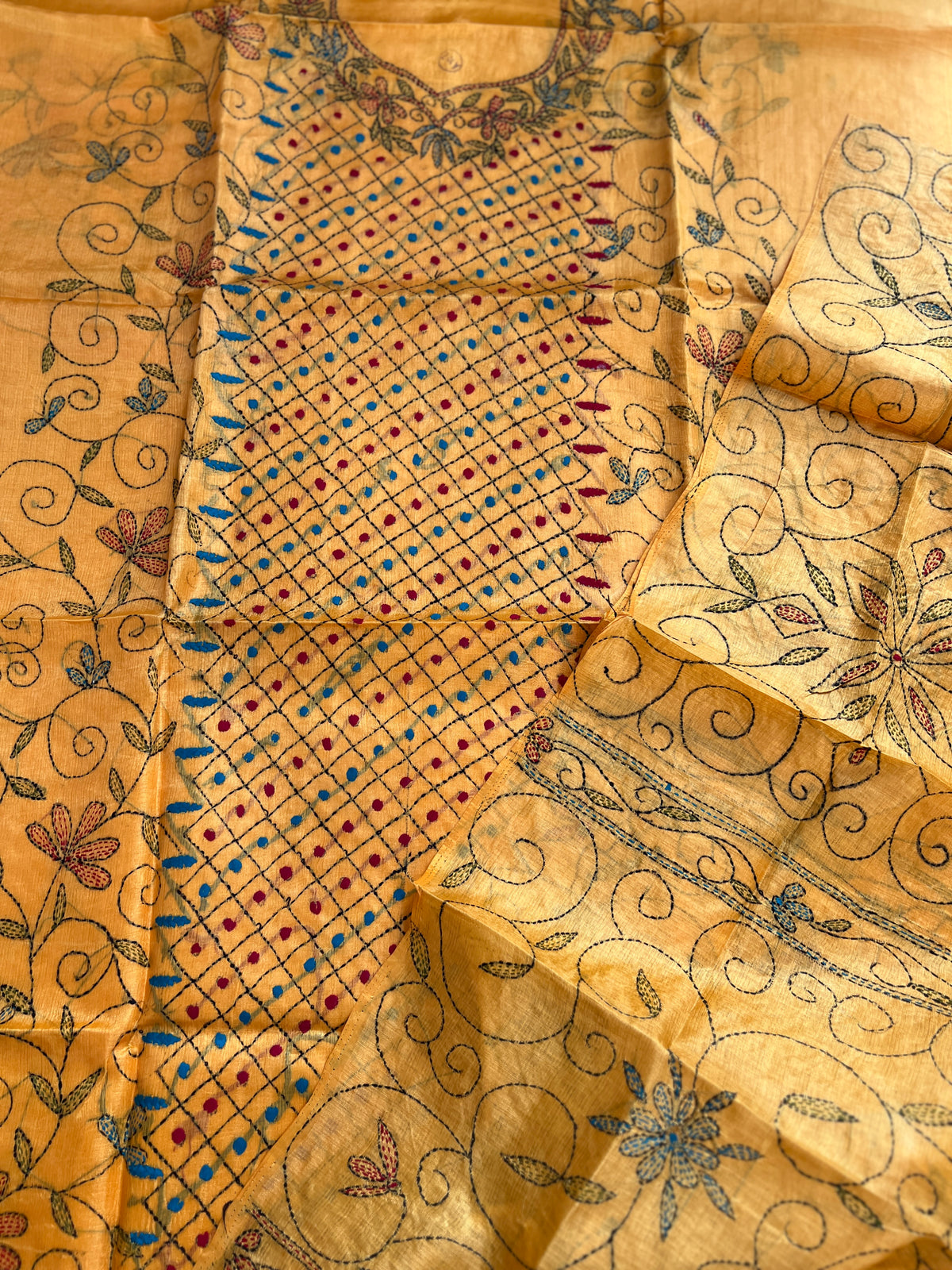 Sunlit Mustard Kathiyawadi Hand-Embroidered Suit Set