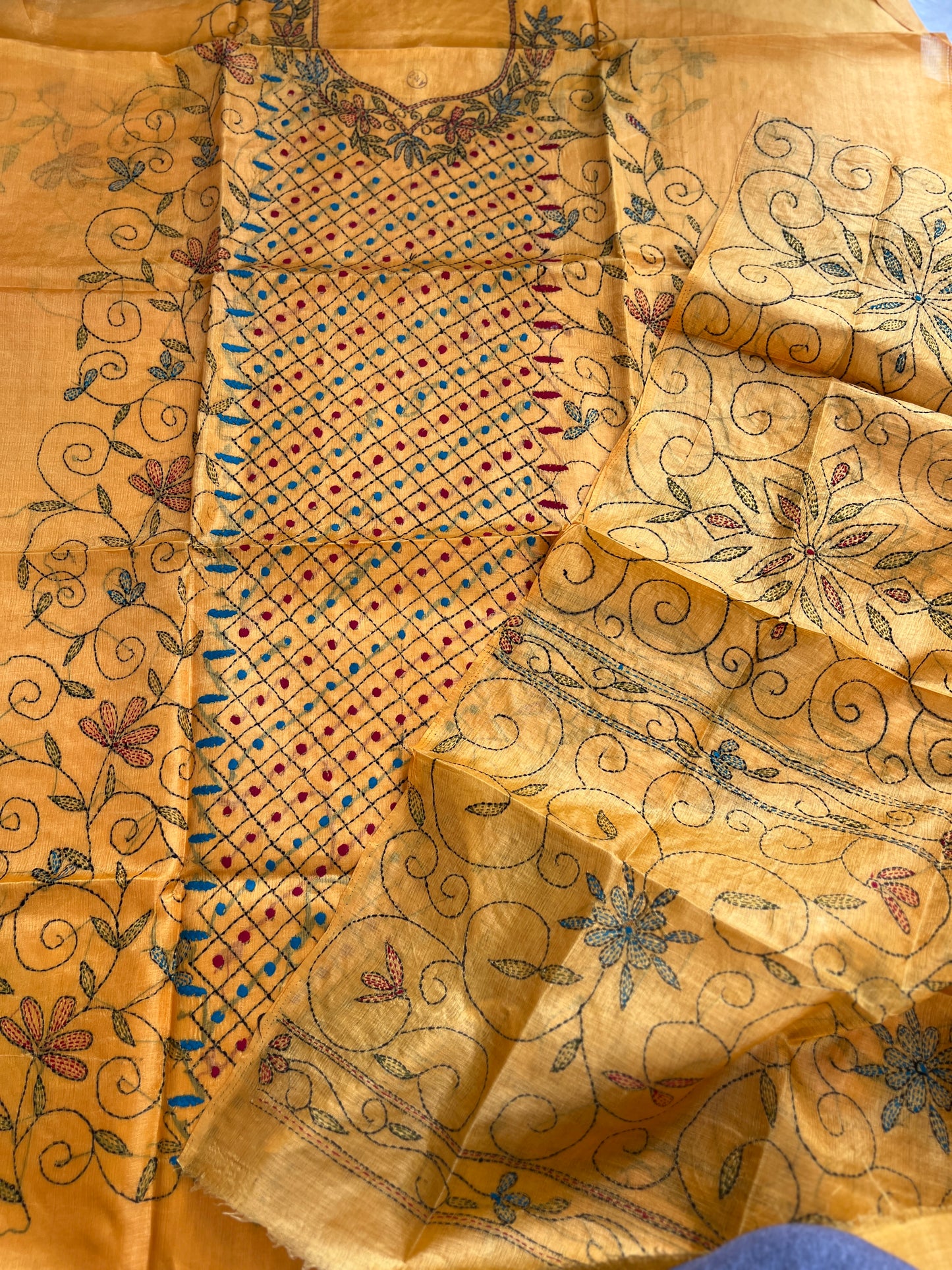 Sunlit Mustard Kathiyawadi Hand-Embroidered Suit Set