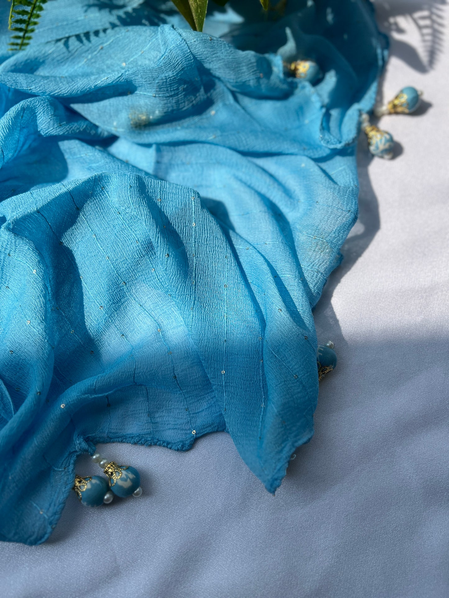 Sky Blue Cotton Suit with Delicate Hand Embroidery & Tassel Dupatta