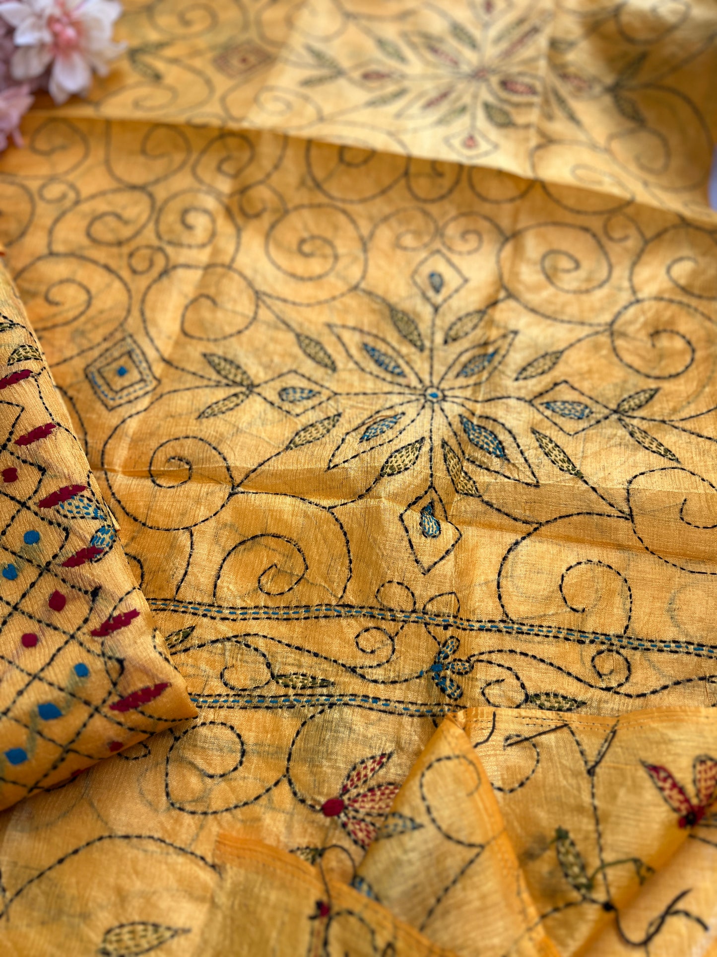 Sunlit Mustard Kathiyawadi Hand-Embroidered Suit Set
