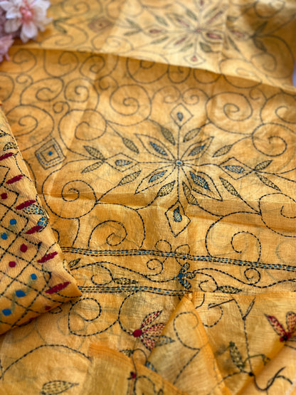 Sunlit Mustard Kathiyawadi Hand-Embroidered Suit Set