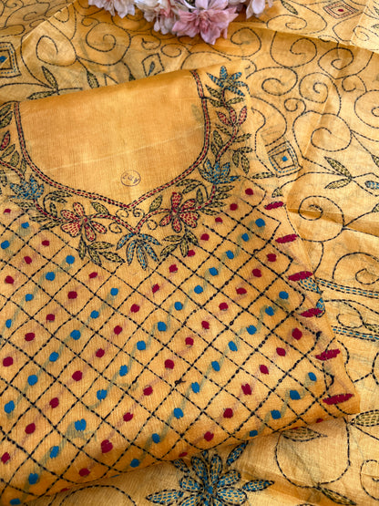 Sunlit Mustard Kathiyawadi Hand-Embroidered Suit Set
