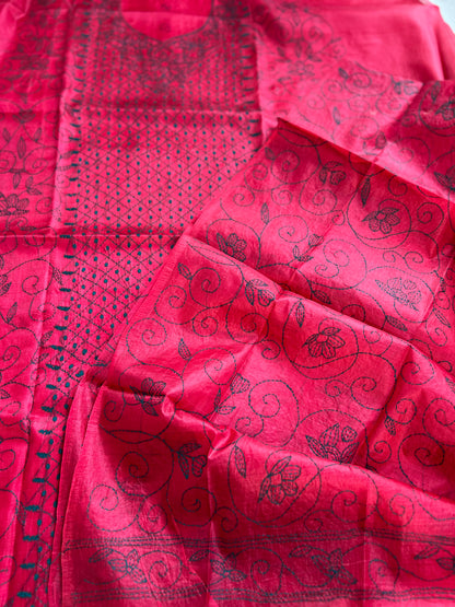 Fuchsia Bloom Kathiyawadi Hand-Embroidered Suit Set