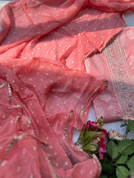 Soft Blush Pink Cotton Suit with Elegant Handwork