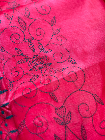 Fuchsia Bloom Kathiyawadi Hand-Embroidered Suit Set