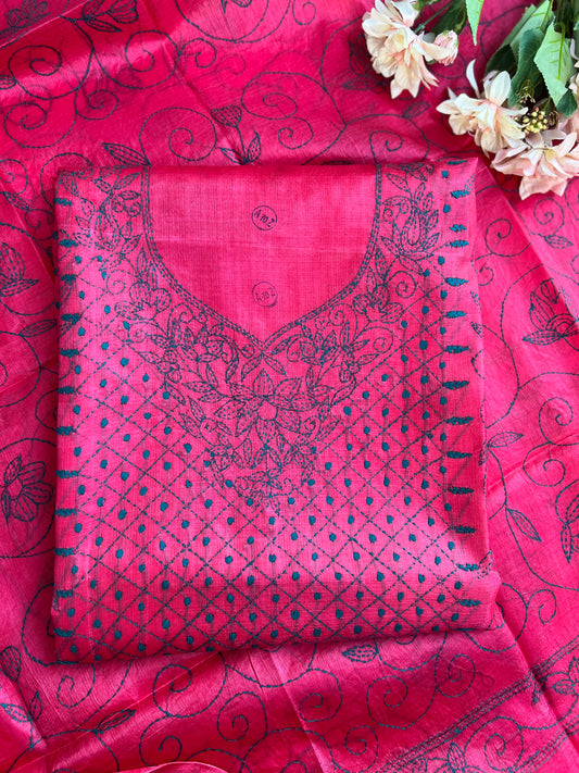 Fuchsia Bloom Kathiyawadi Hand-Embroidered Suit Set
