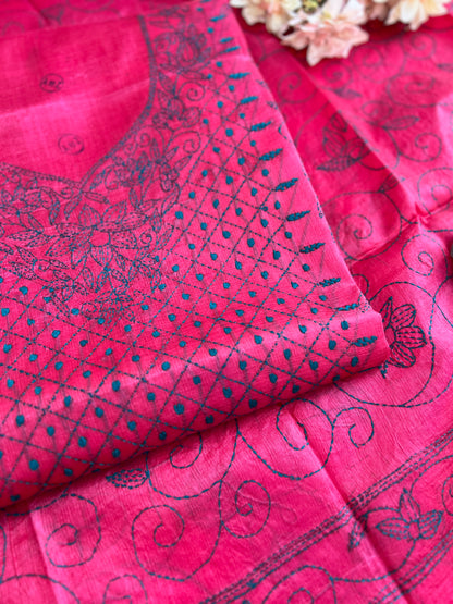 Fuchsia Bloom Kathiyawadi Hand-Embroidered Suit Set