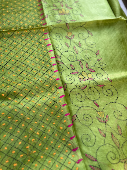 Lime Green Kathiyawadi Embroidered Suit Set
