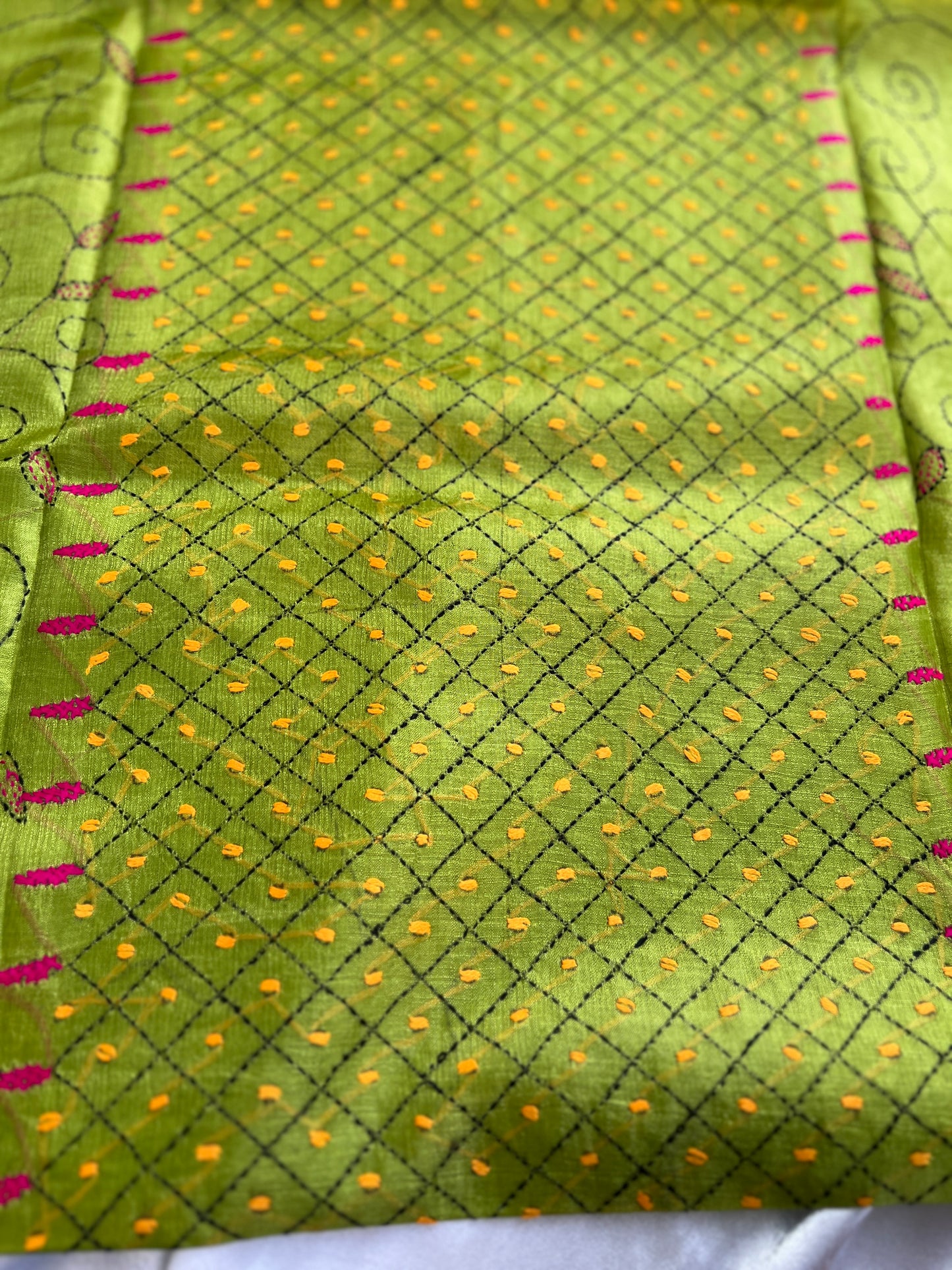 Lime Green Kathiyawadi Embroidered Suit Set