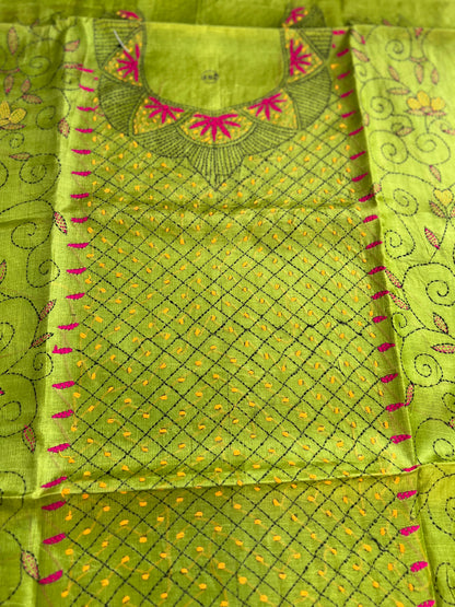 Lime Green Kathiyawadi Embroidered Suit Set