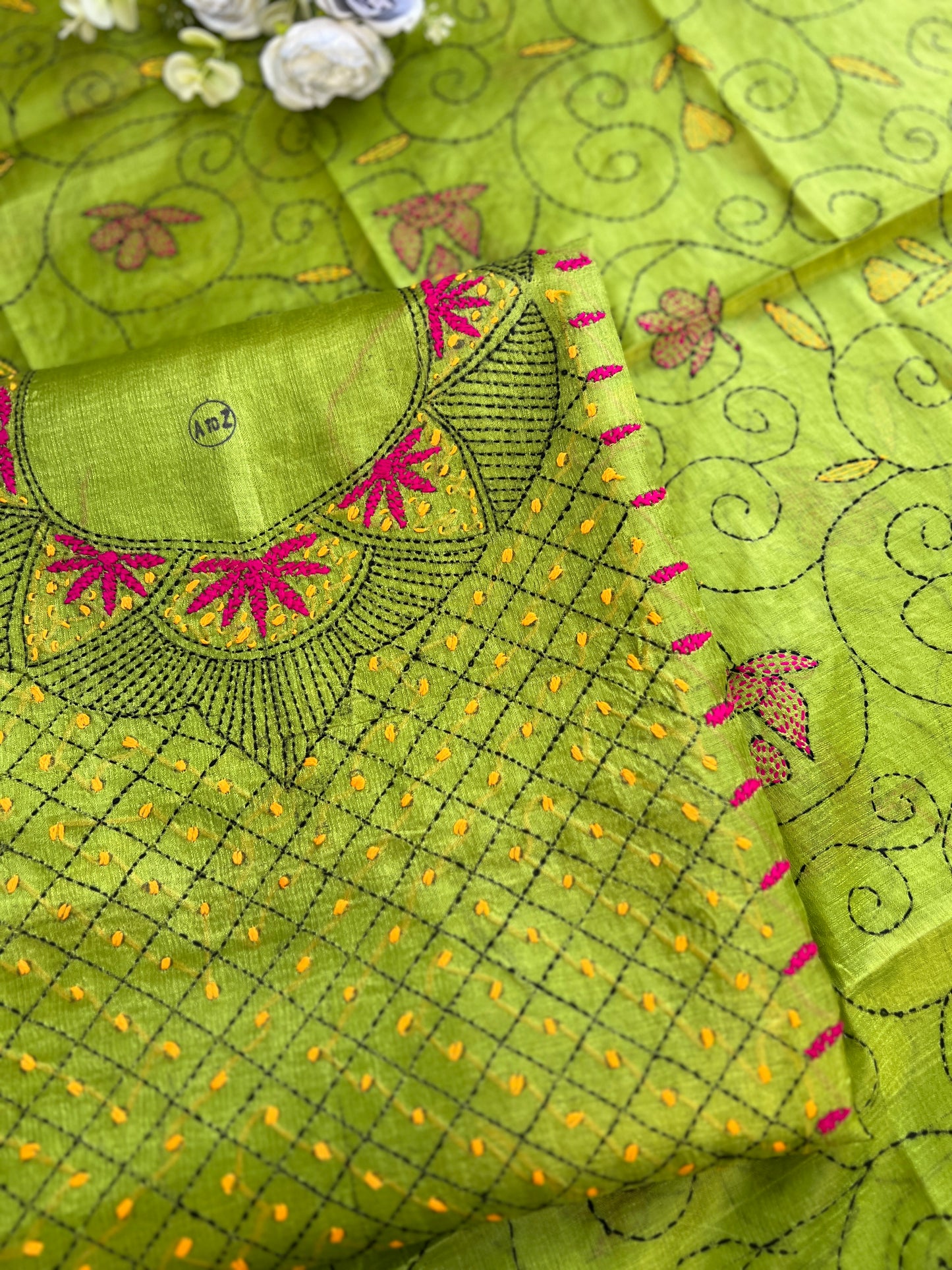 Lime Green Kathiyawadi Embroidered Suit Set