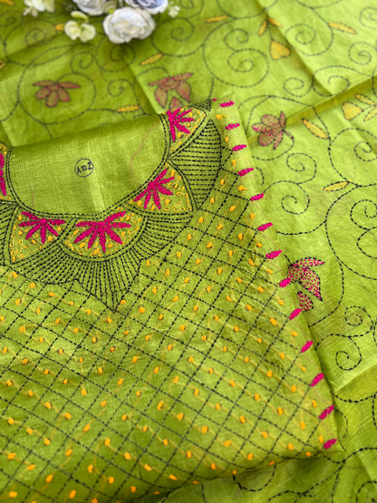 Lime Green Kathiyawadi Embroidered Suit Set