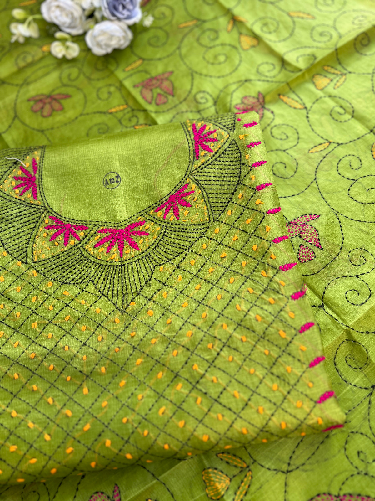 Lime Green Kathiyawadi Embroidered Suit Set