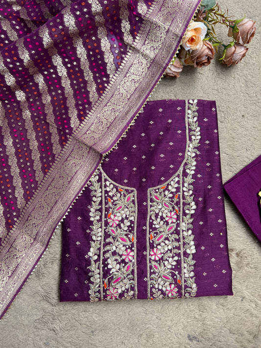 Royal Chanderi Ensemble with Handwork & Khaddi Banarasi Dupatta