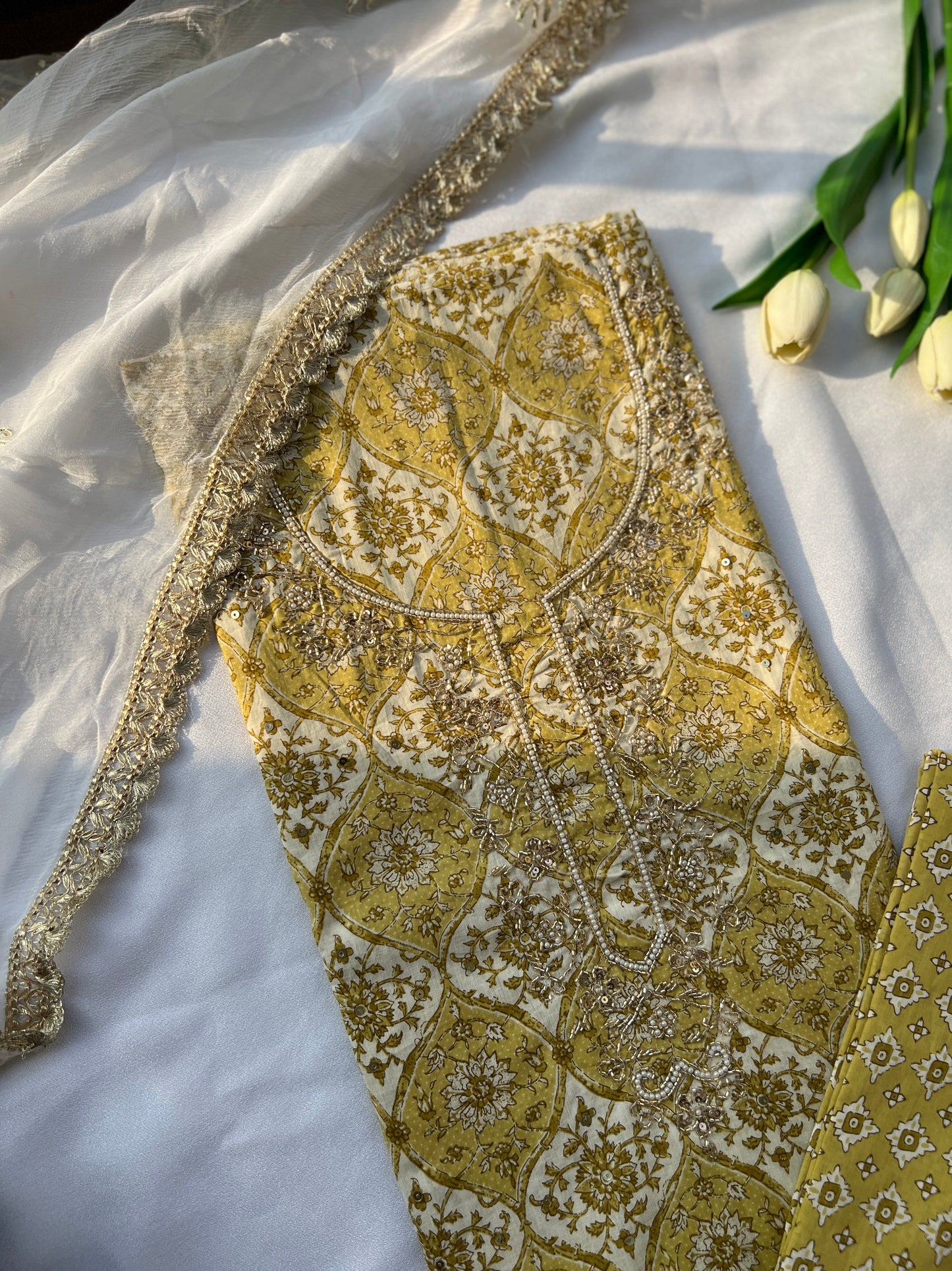 Golden yellow  Handwork & Gotawork