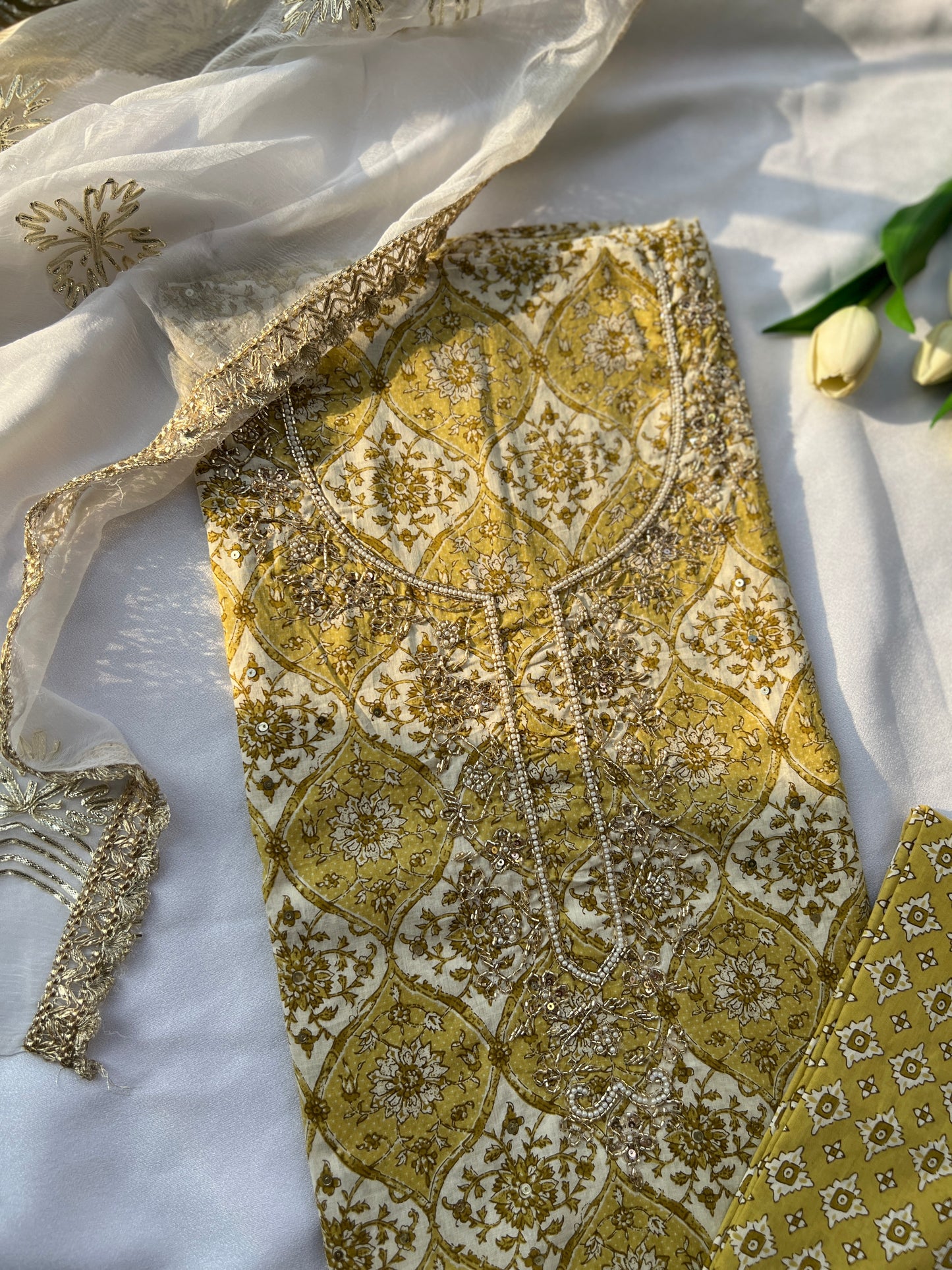 Golden yellow  Handwork & Gotawork