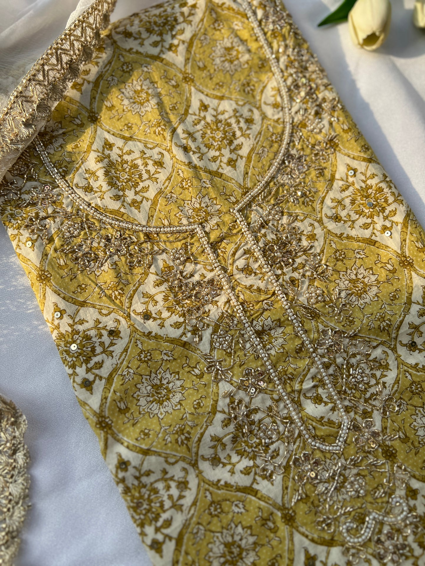 Golden yellow  Handwork & Gotawork