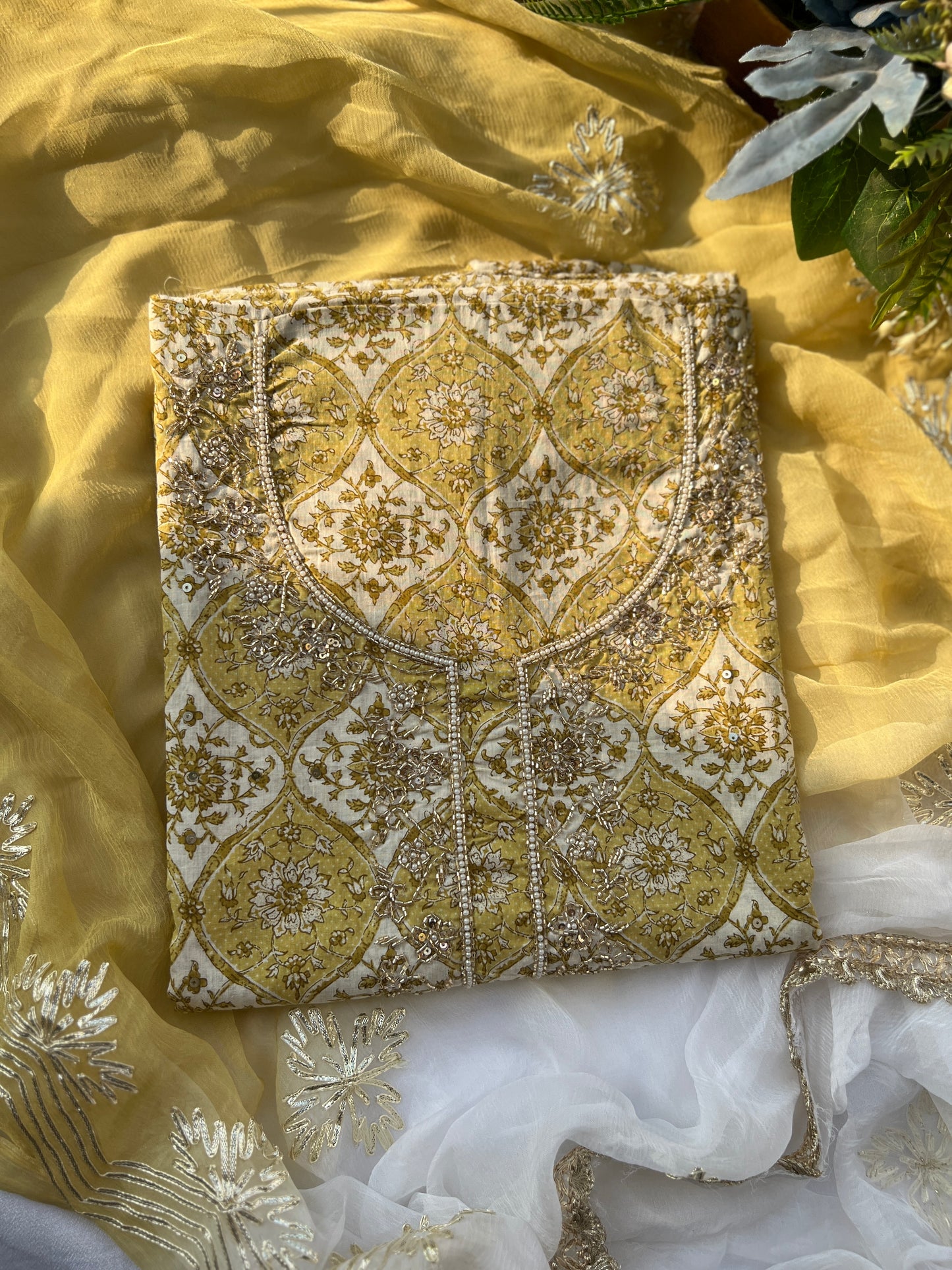 Golden yellow  Handwork & Gotawork
