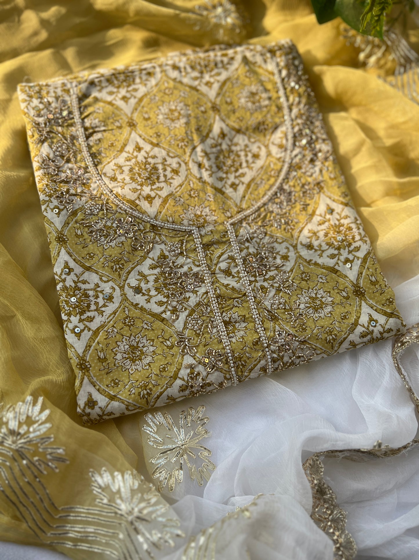 Golden yellow  Handwork & Gotawork