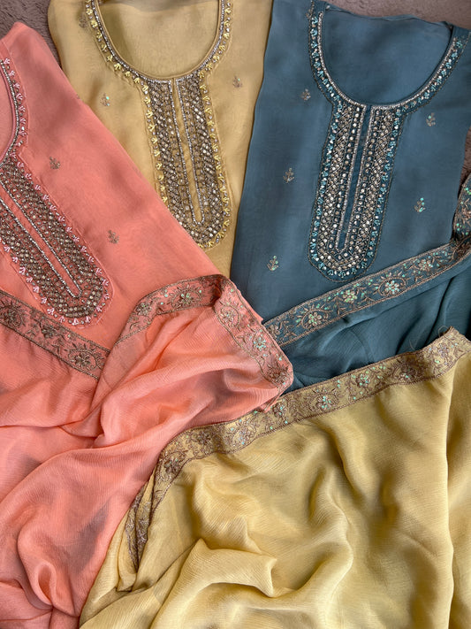 Royal Chinnon Ensemble with Daman & Sleeve Detailing