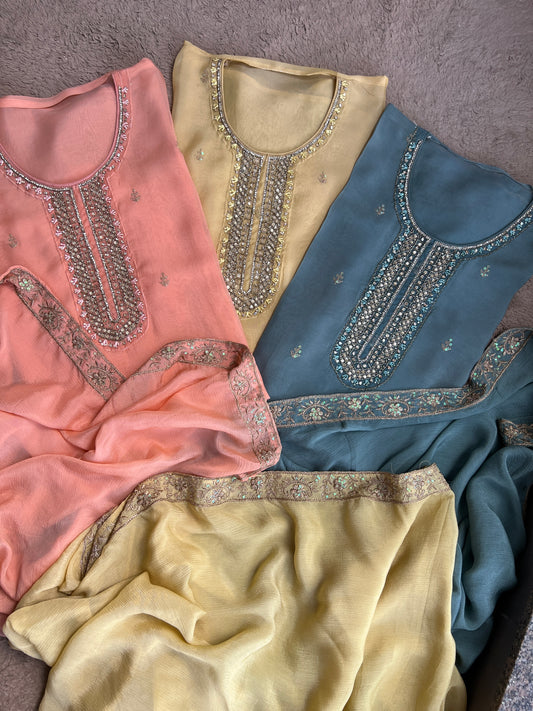 Royal Chinnon Ensemble with Daman & Sleeve Detailing