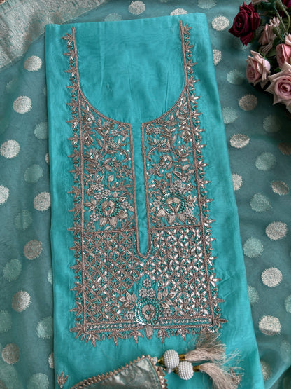 Elegance Redefined – Chanderi Silk Handwork Suit with Tissue Banarasi Dupatta