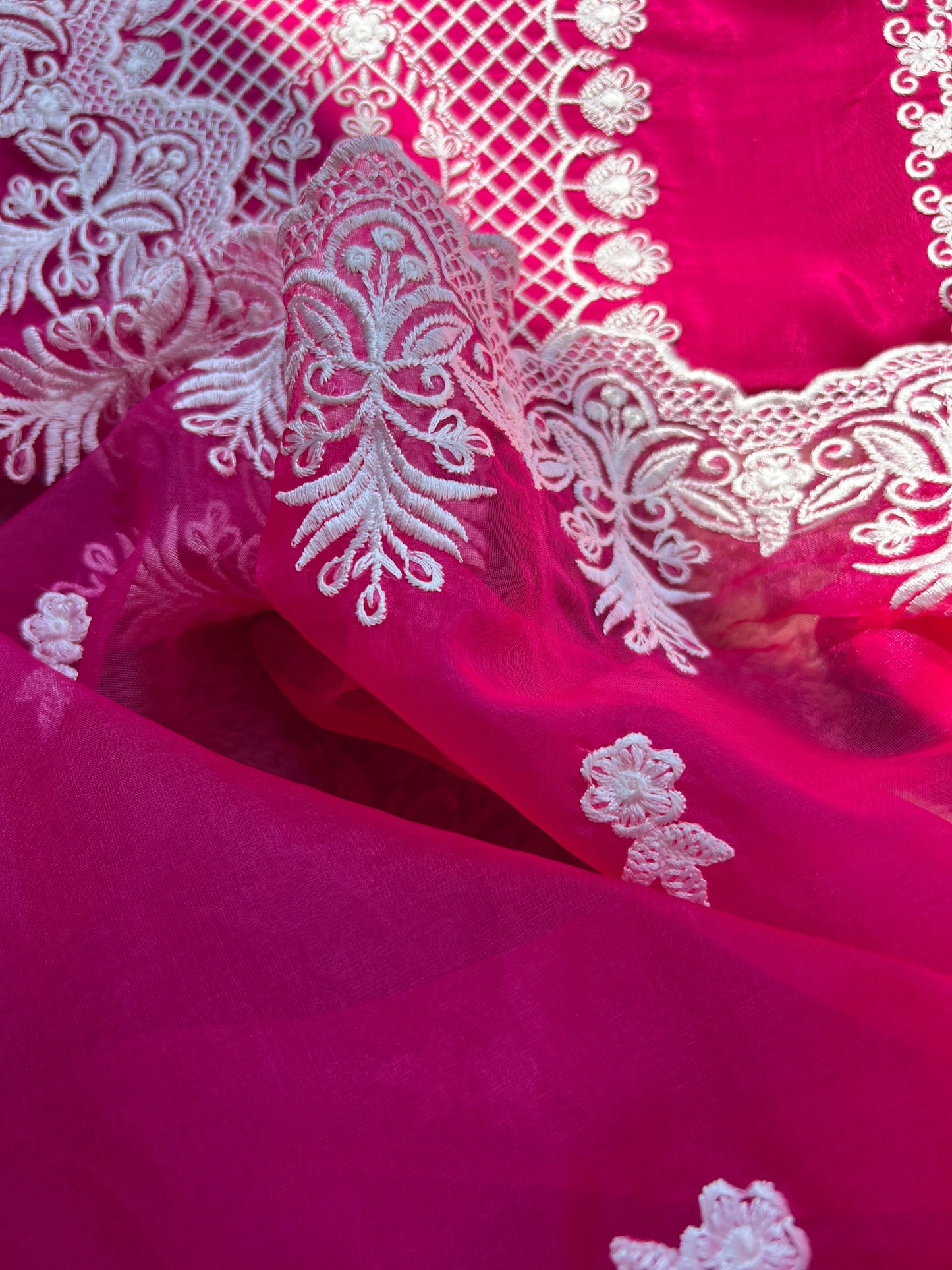 Hot pink Embroidered Semistiched