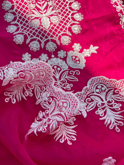 Hot pink Embroidered Semistiched