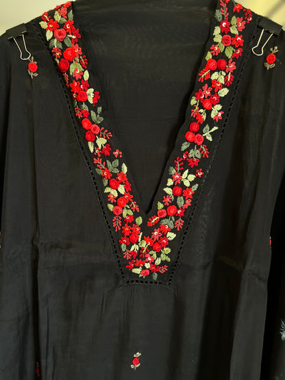 Black Hand-Embroidered Premium Maslin  Suit Set