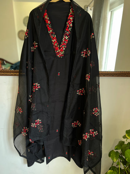 Black Hand-Embroidered Premium Maslin  Suit Set