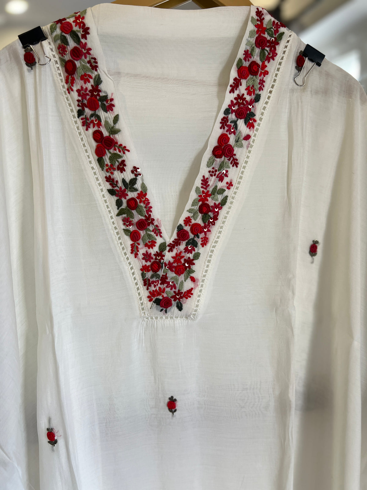 Moon White Hand-Embroidered Pure Mal Maslin  Suit Set