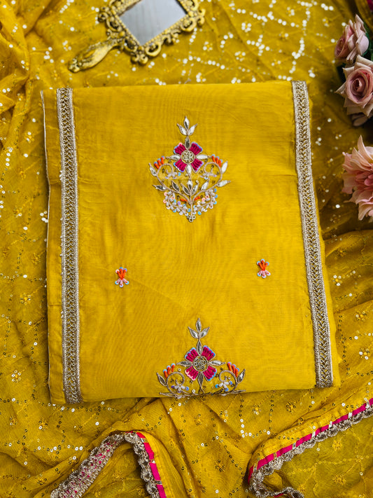 Sunshine Charm – Mustard Chanderi Silk Suit