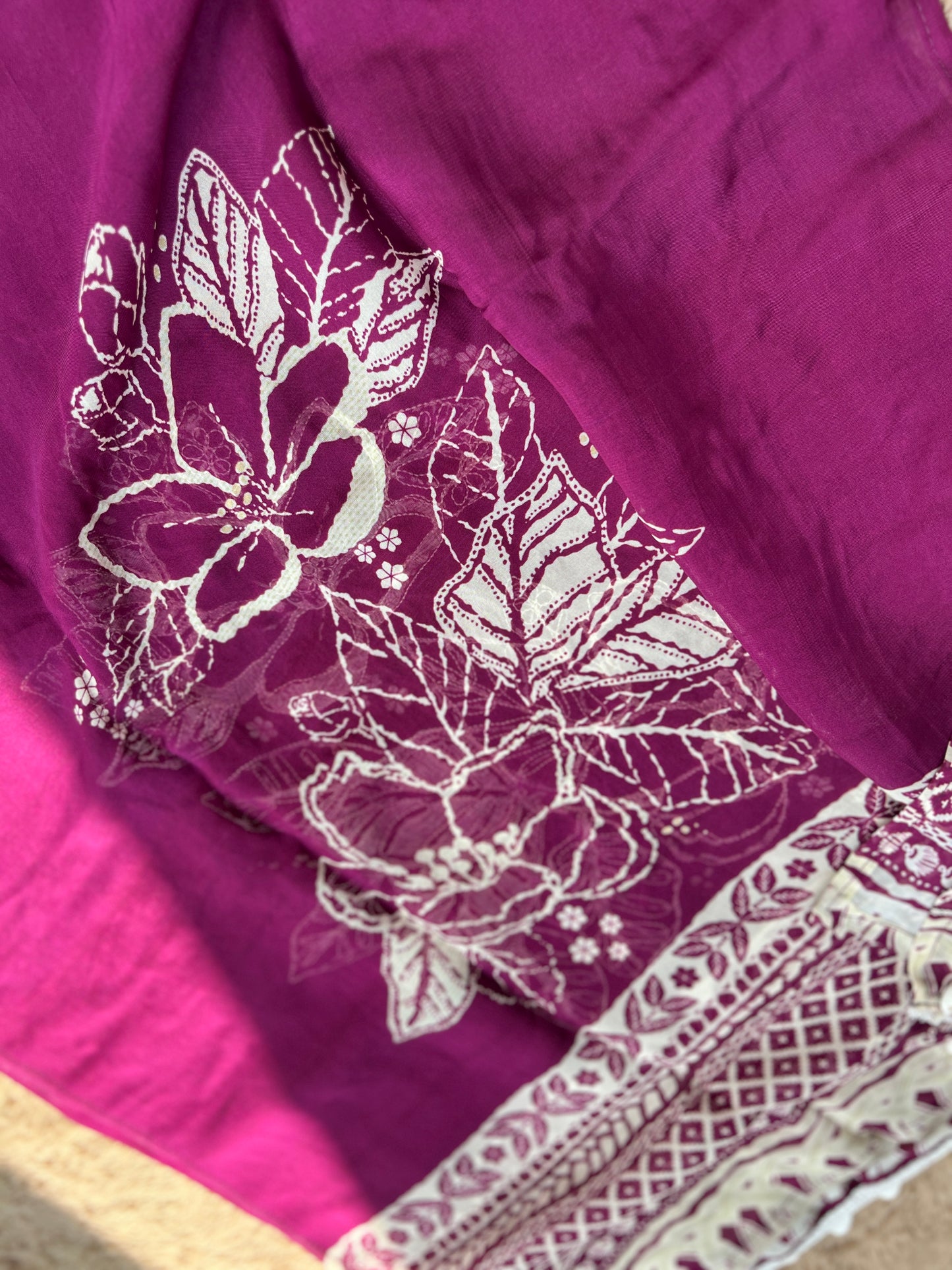 Magenta Muse: Pakistani Semi-Stitched Suit with Seashell Detailing