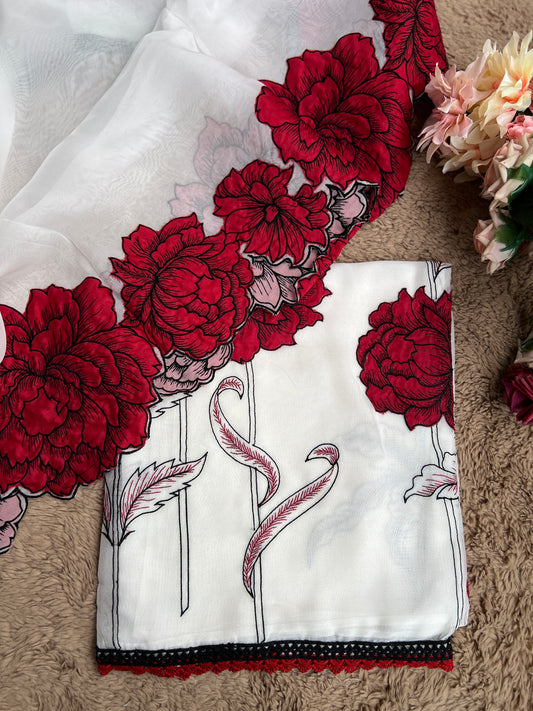 Delicate Organza with Bold Floral Patchwork