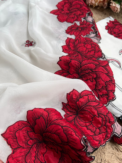 Delicate Organza with Bold Floral Patchwork